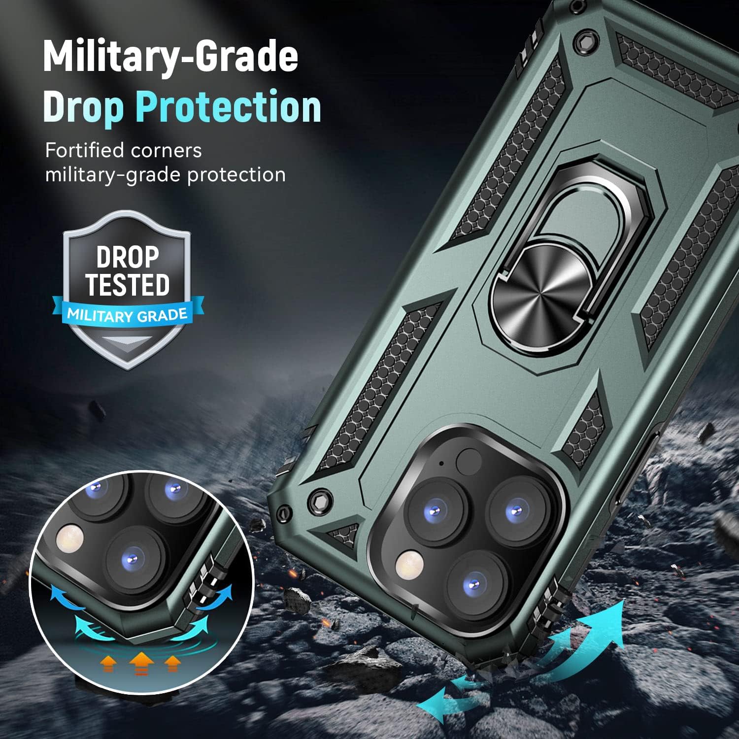 ZOEII Funda para iPhone 13 Pro, con soporte, funda de grado militar a prueba de golpes para iPhone 13 Pro, 6.1 pulgadas, verde