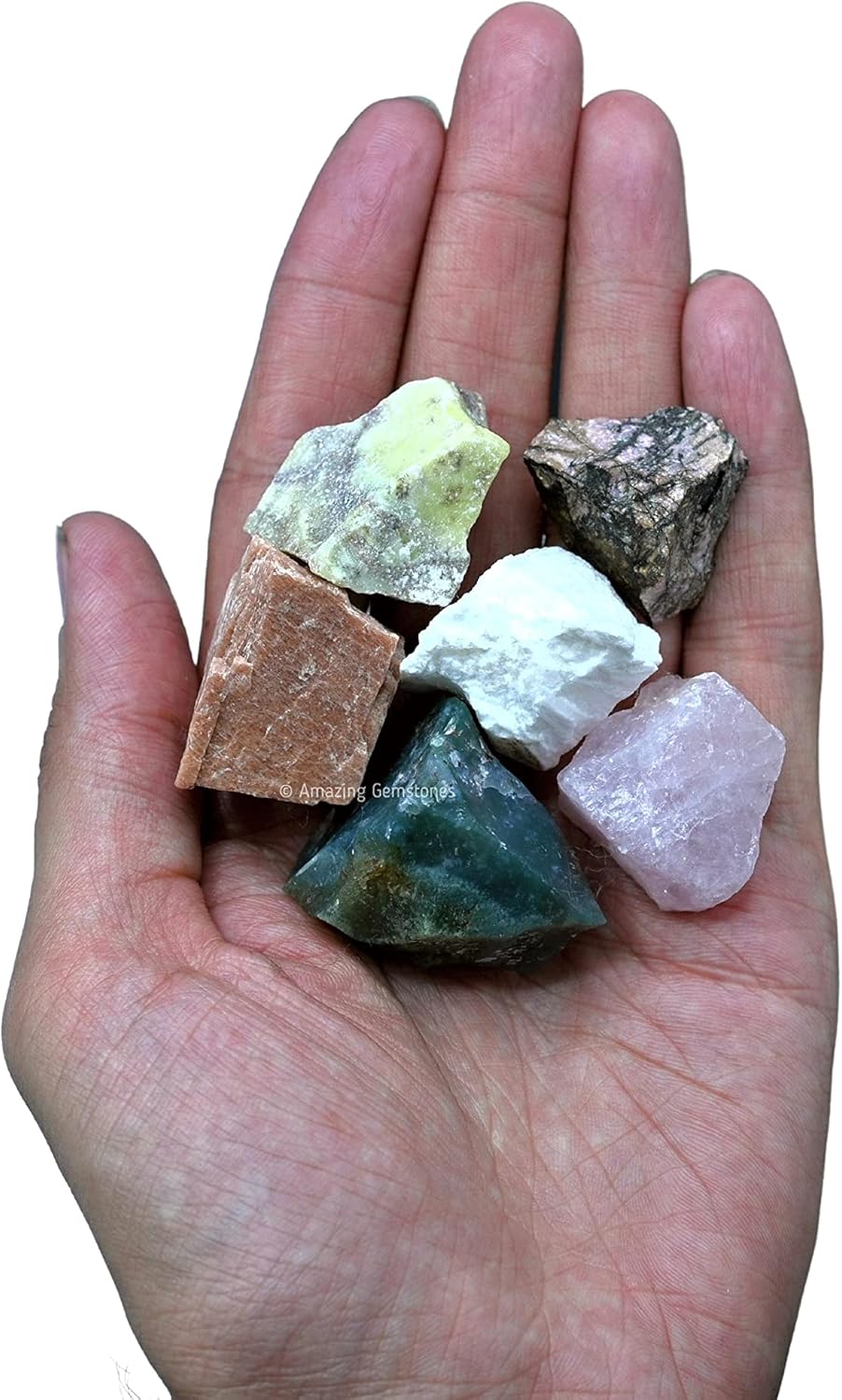 Cristales para manifestación de amor, juego de 6 cristales curativos de cuarzo rosa, rodonita, piedra lunar melocotón, serpentina, escolecita y