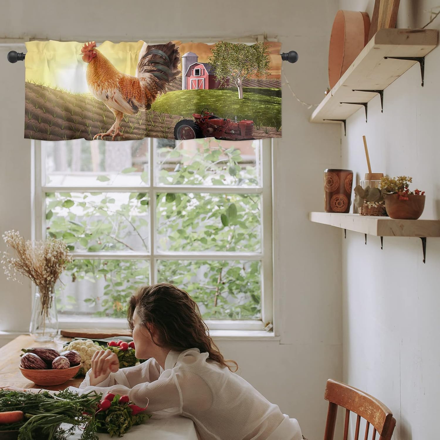 Artwork Store Curtain Valance for Window Kitchen Decor, Farmhouse 54″ x 18″ Window Treatment Curtains Topper Rod Pocket Valances for Living Room
