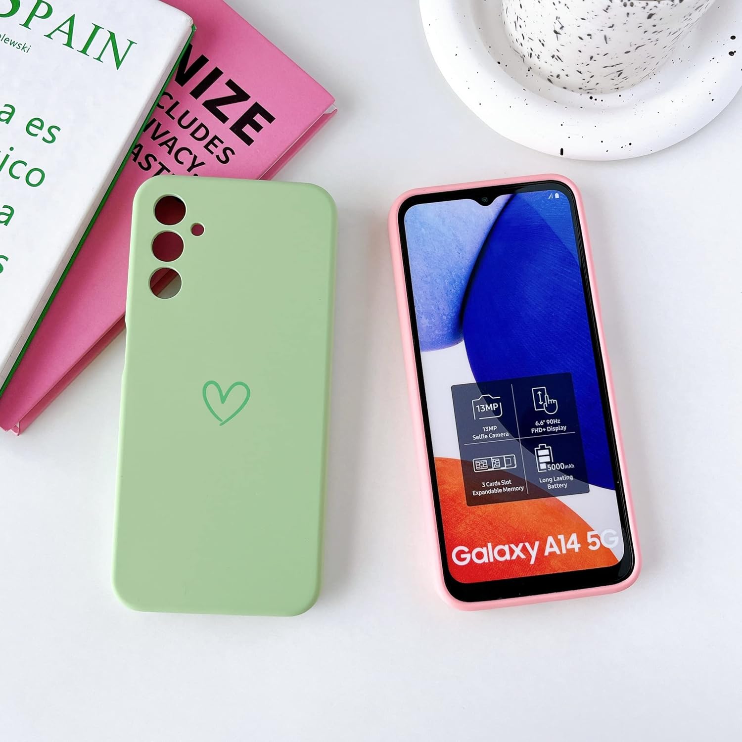 Jmltech Funda protectora de silicona para Samsung Galaxy A14 5G, color menta Slim Fit a prueba de golpes para teléfono de mujer