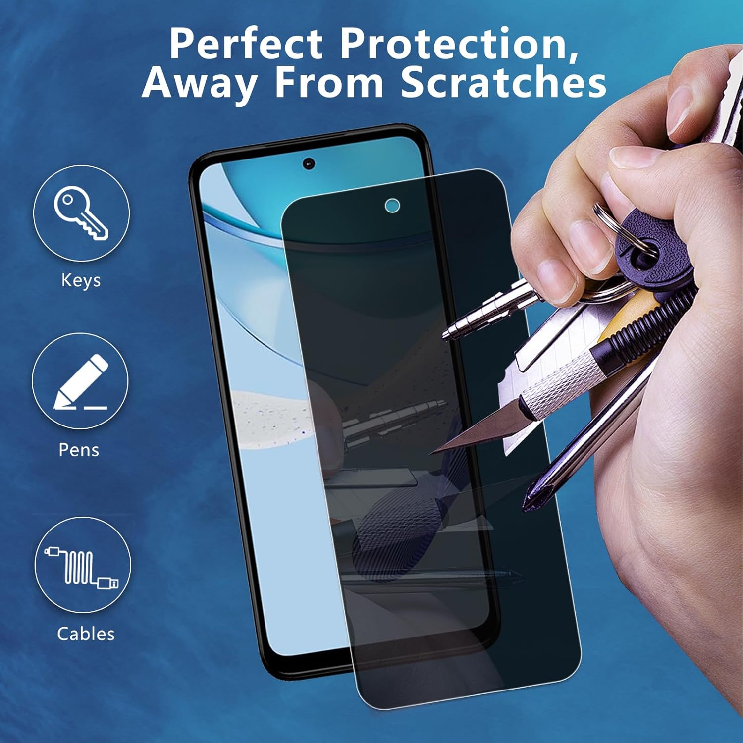 Paquete de 2 + 2 protectores de pantalla de privacidad para Motorola Moto G 5G 2023 + 2 protectores de lente de cámara, película de vidrio templado