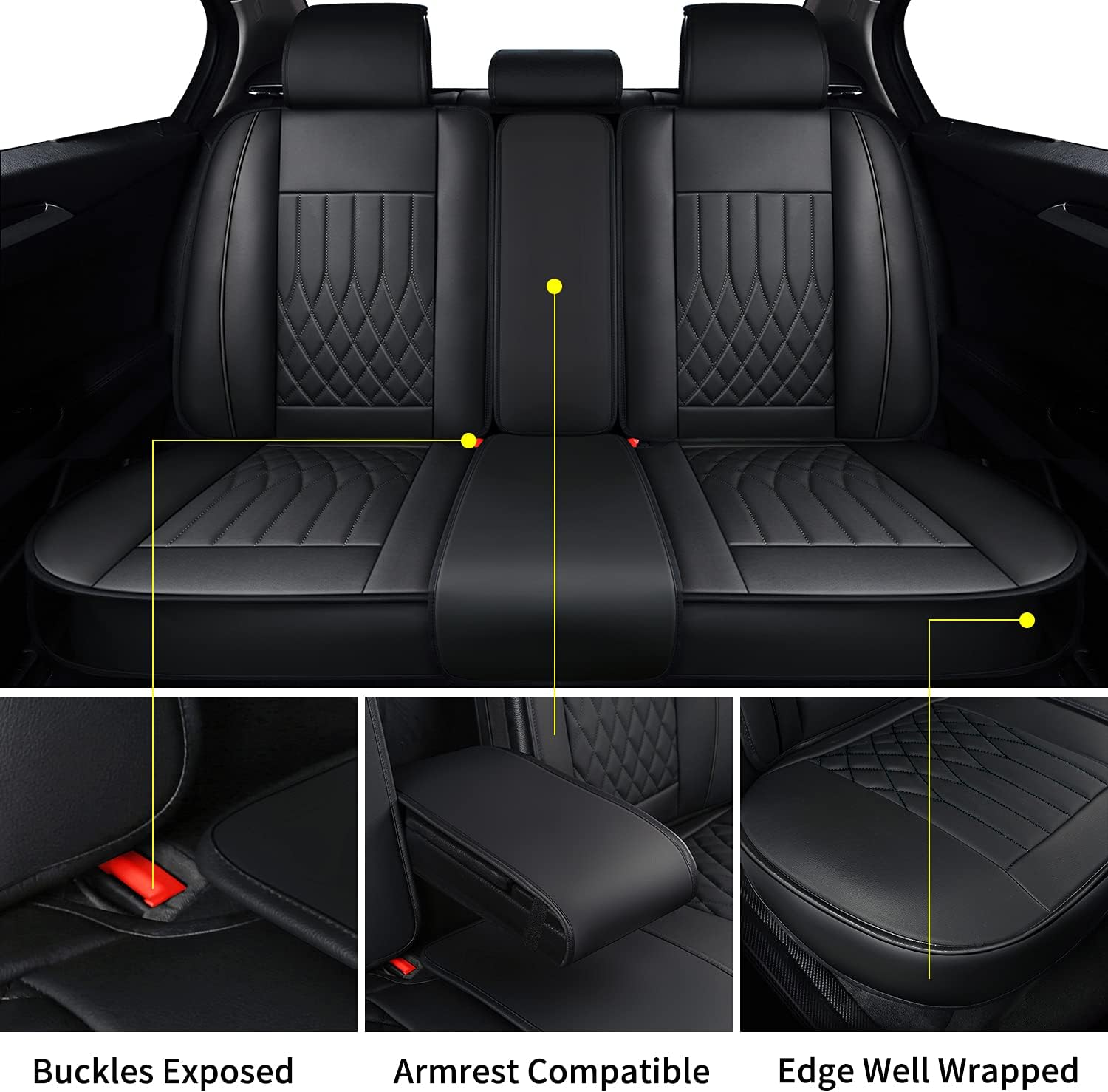 LUCKYMAN CLUB J01-LH – Juego completo de fundas universales para asiento de automóvil, se adapta a la mayoría de los sedanes, SUV, camiones,
