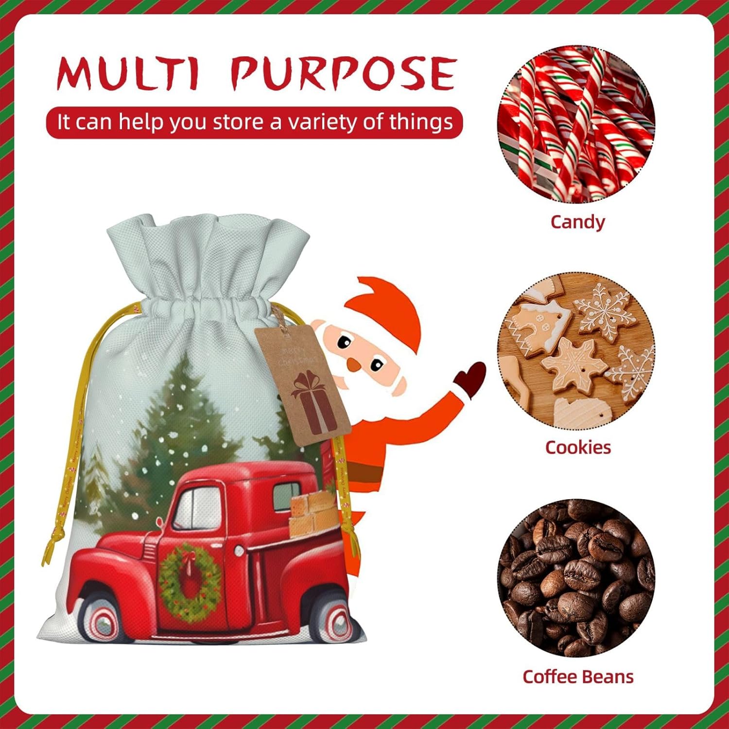 Zelamiee Bolsas de regalo de arpillera con cordón de muñeco de nieve de camión rojo, perfectas para Halloween, Acción de Gracias, Navidad,