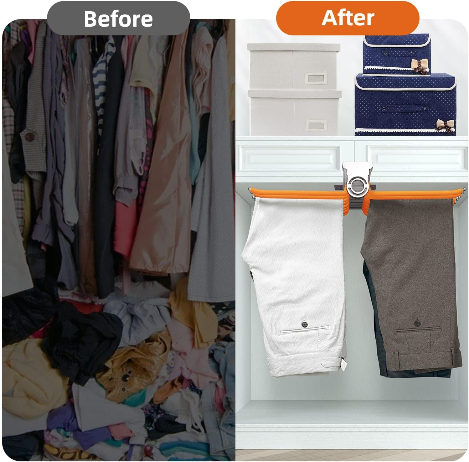 Perchero extraíble para armario de 22 brazos, estante extraíble para pantalones, 22.8 x 18.1 x 5.1 pulgadas, organizadores multifuncionales