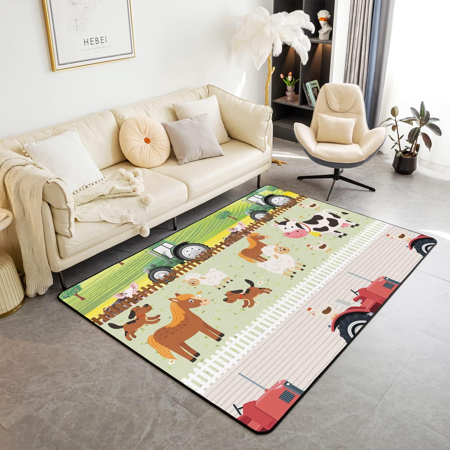 Juego de alfombras de sala de estar de animales de granja para linda vaca, caballo, oveja, alfombra de área de 5 x 7 pulgadas, decoración de