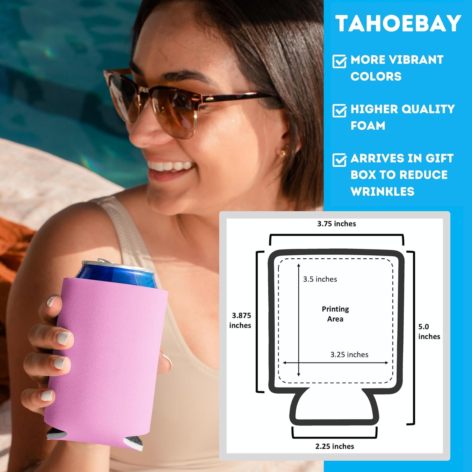 TahoeBay Fundas enfriadoras para latas de cerveza en blanco, sublimación a granel para vinilo plegable de espuma, enfriadores para latas de soda y