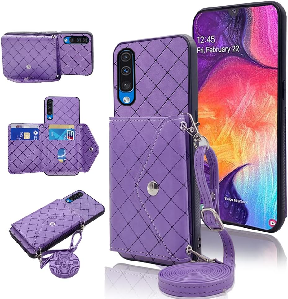 Compatible con Samsung Galaxy A50 A50S A30S – Funda tipo cartera con correa cruzada para el hombro y soporte para tarjeta de crédito, accesorios