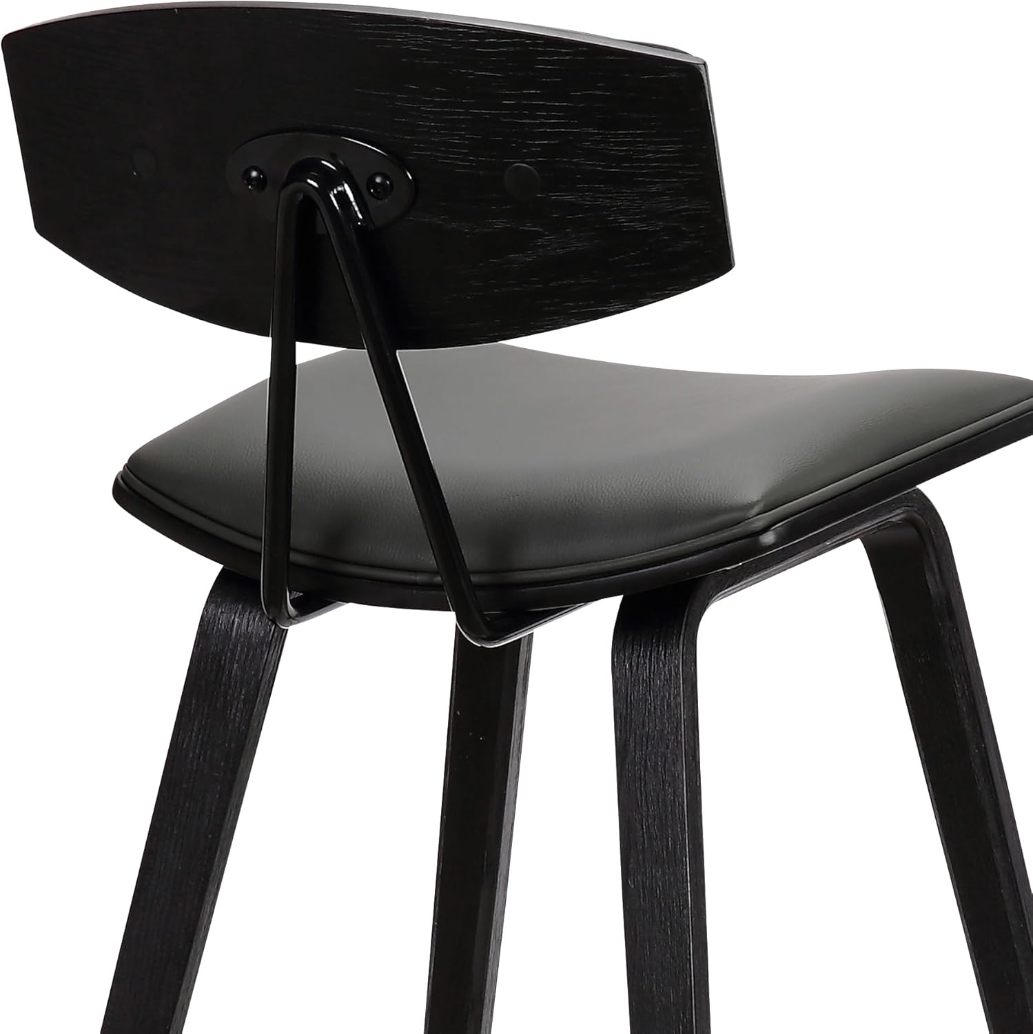 Armen Living Fox – Taburete de bar moderno de mediados de siglo de piel sintética gris y madera negra de 25.5 pulgadas