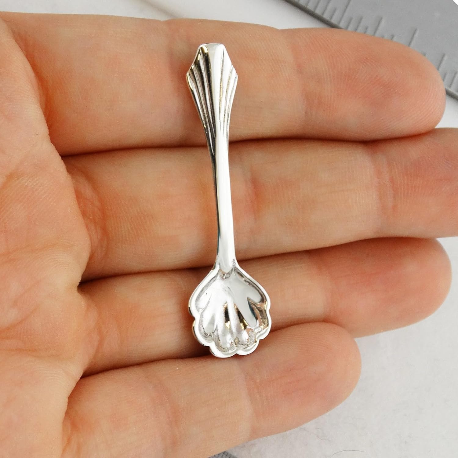 Cuchara de sal pequeña con borde festoneado de plata de ley, cucharas de mostaza