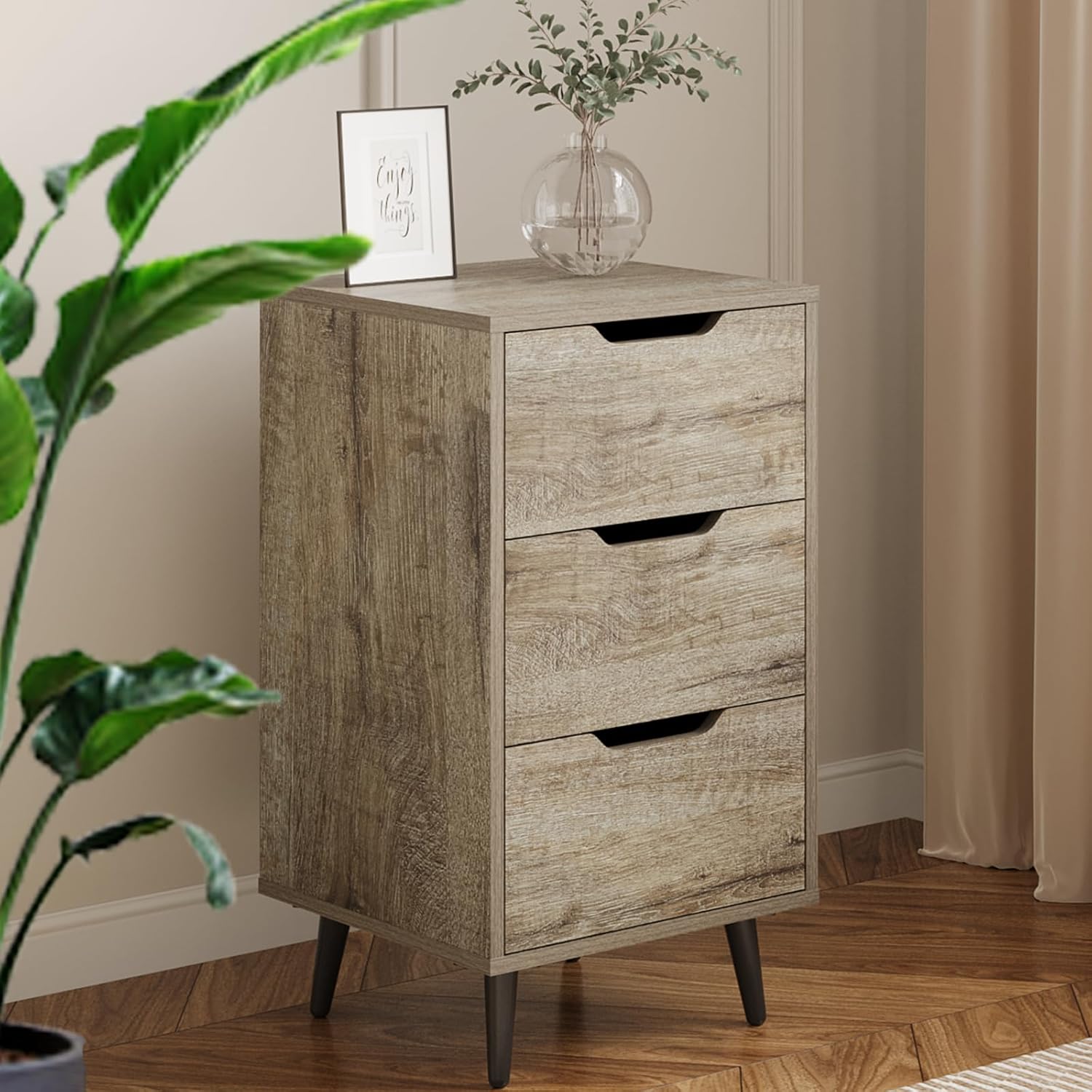 Maxtown Cómoda de 3 cajones, cómoda, cómoda moderna para dormitorio con patas de metal, juego de cómoda para sala de estar, cómoda alta con