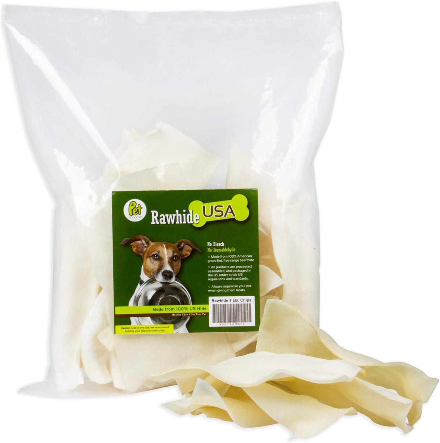 PET MAGASIN Chips de cuero crudo natural golosinas prémium para perros de larga duración con pieles de carne de res de corte grueso, procesadas sin