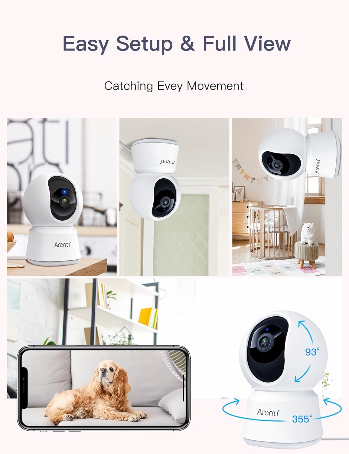 ARENTI Cámara de seguridad WiFi de 4MP enchufable para interiores, 3 unids 2.4 GHz y 5 GHz, cámara de seguridad WiFi para interiores, cámara para