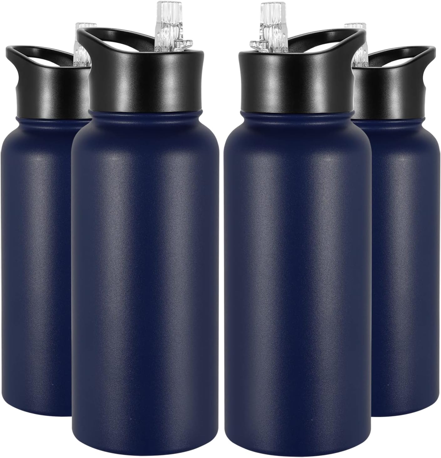 Paquete de 4 botellas de agua aisladas de 32 onzas, botellas de agua deportivas de acero inoxidable con tapa con popote y tapas de boca ancha, vacío