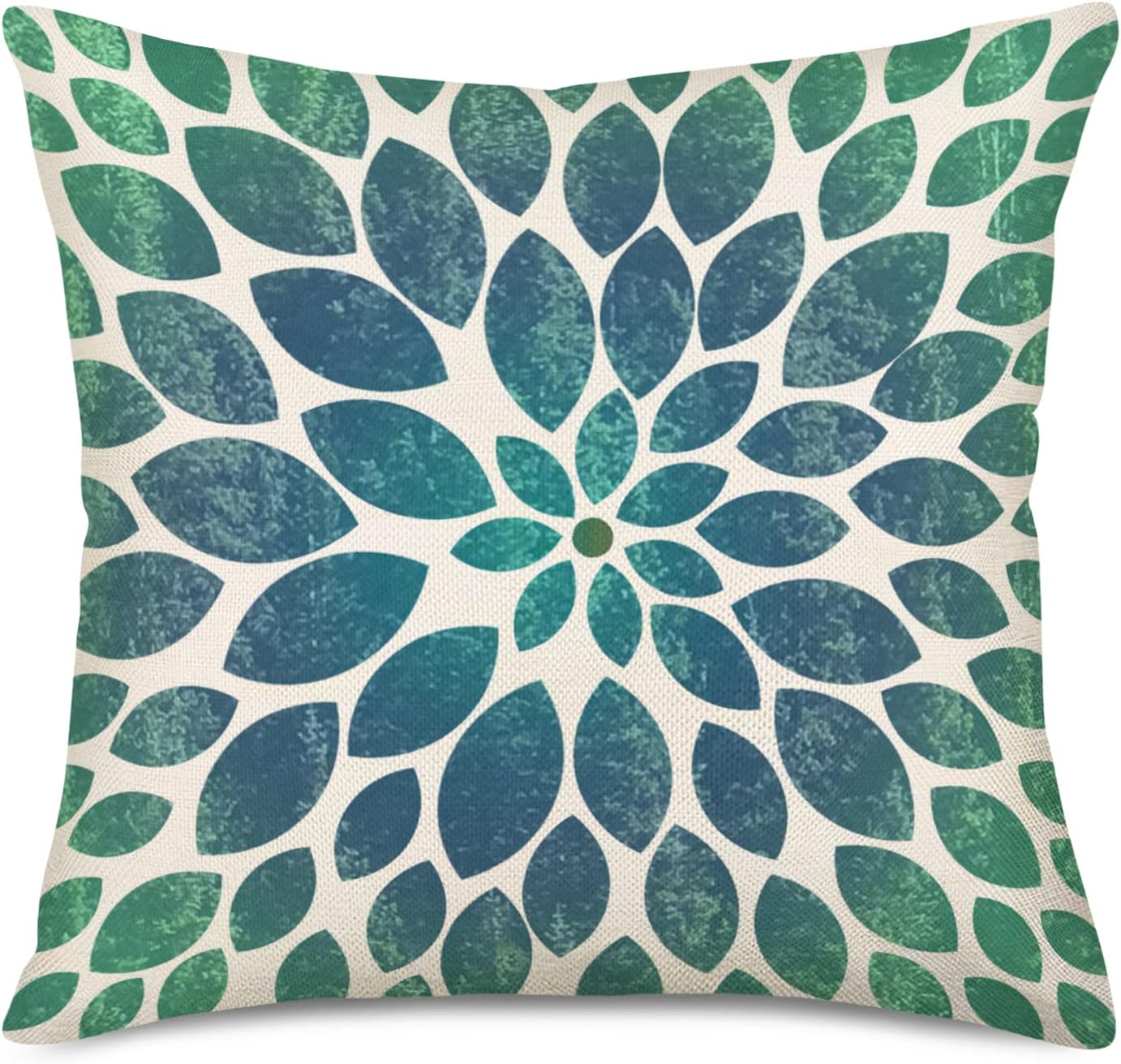Fundas de almohada de hojas de 18 x 18 pulgadas, modernas, geométricas de hojas de eucalipto, verde y azul, fundas de almohada de algodón, lino,