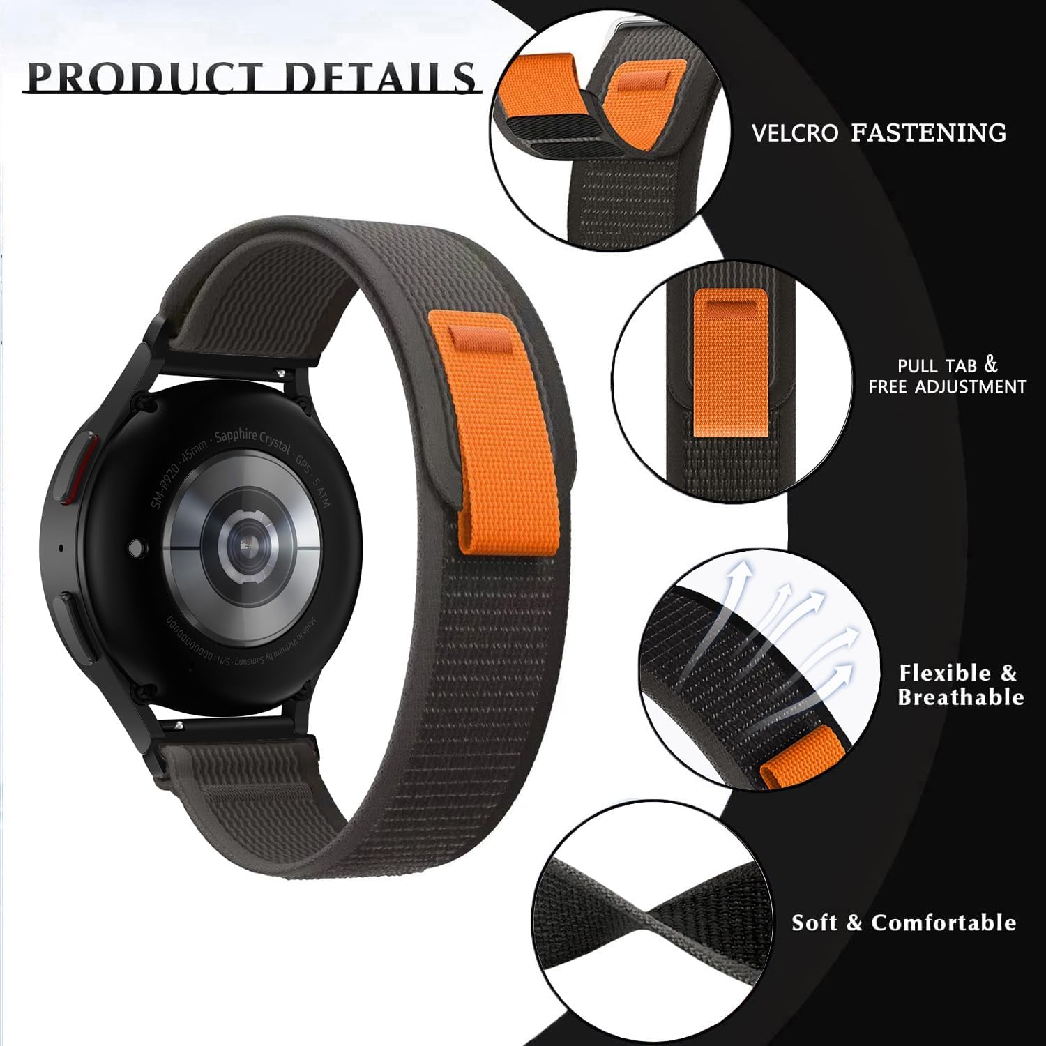 Correa de nailon compatible con Samsung Galaxy Watch 6 5 Pro 4 3Watch 4 6 ClassicActiveGear S2 S3 Frontier, correa deportiva de 0.787 pulgadas,