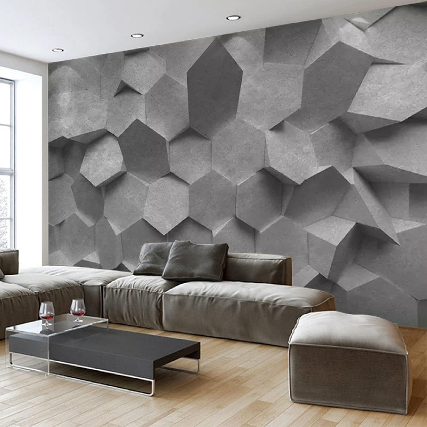 Mural 3D estereoscópico gris geométrico moderno rombo edificio espacial, papel pintado grande extraíble 3D para restaurante, sala de estudio,
