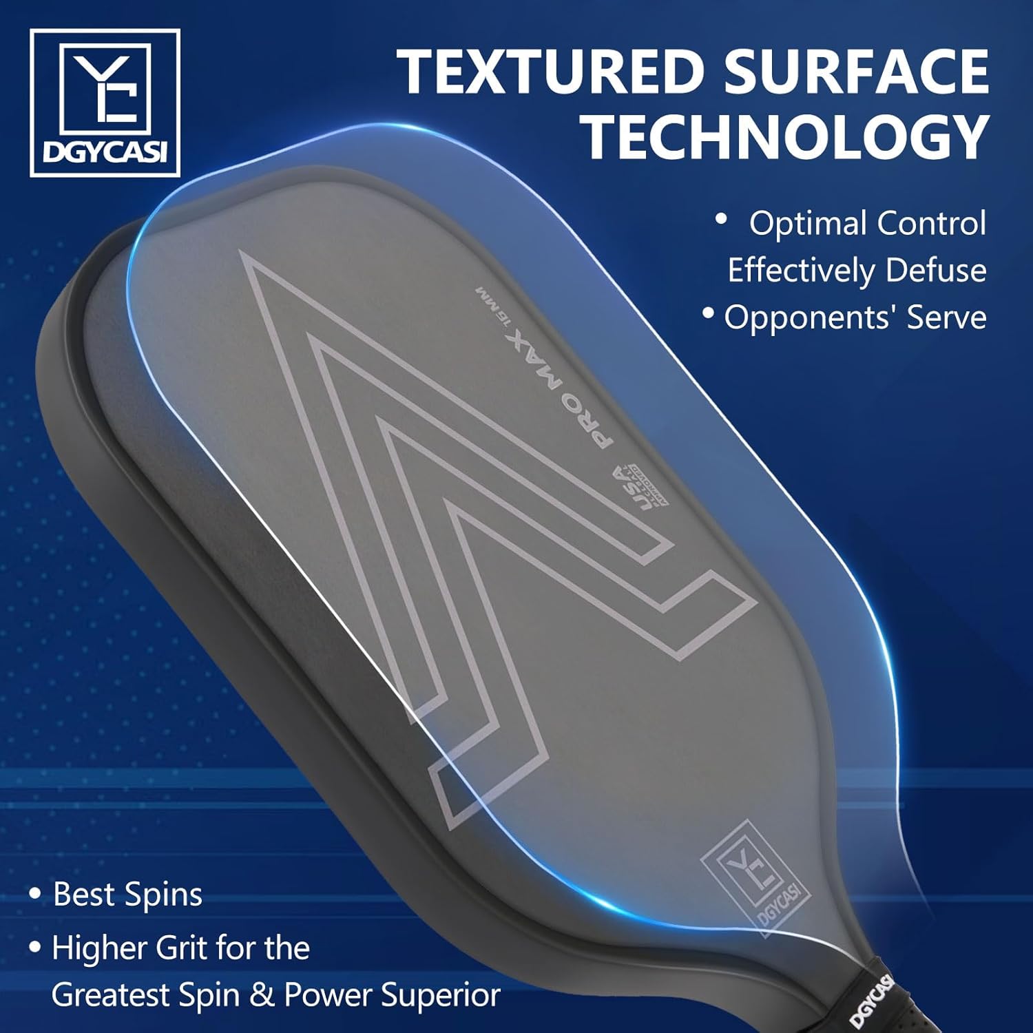 YC DGYCASI 16mm Pickleball Paddles Professional, 2024 USAPA Approved T700 Carbon Fiber Surface Pickle Paddle(CFS), Polypropylene Lightweight