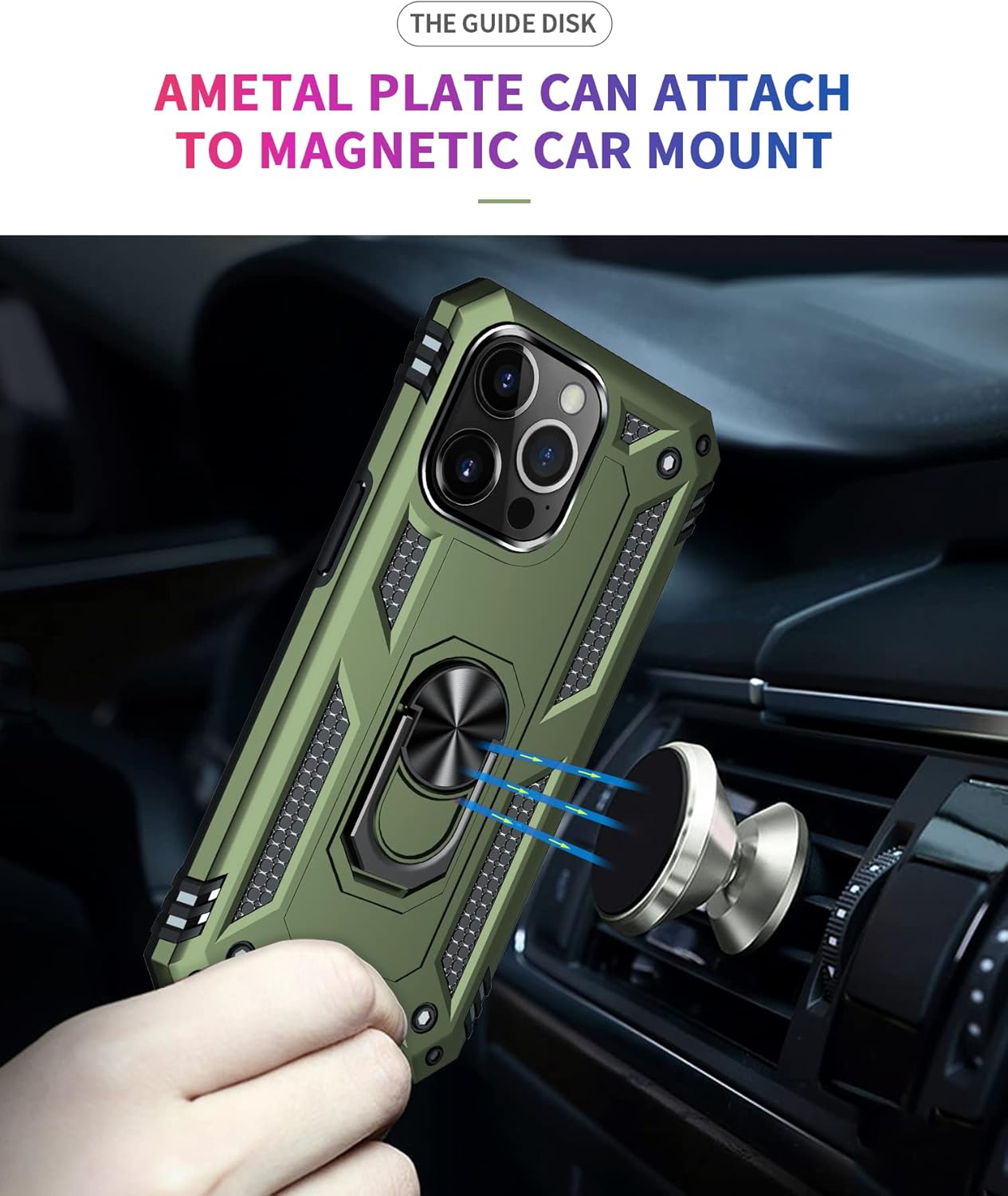 Korecase Funda para iPhone 13 Pro Max, protección extrema armadura militar de doble capa con anillo giratorio de 360 grados, soporte de soporte,