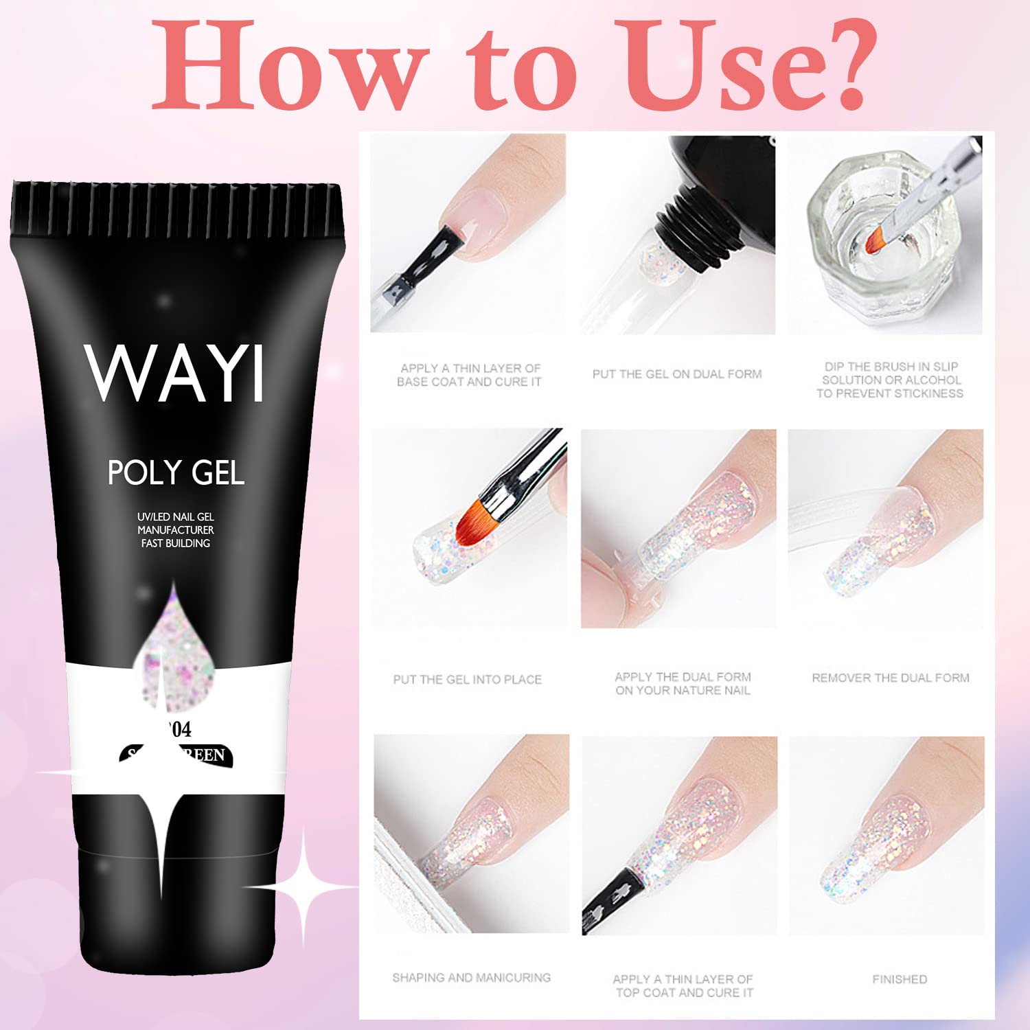 Kit de poligel, extensión acrílica de gel de extensión de poli gel, extensión de tubo de gel de uñas, decoración de uñas, engrosamiento para mujeres