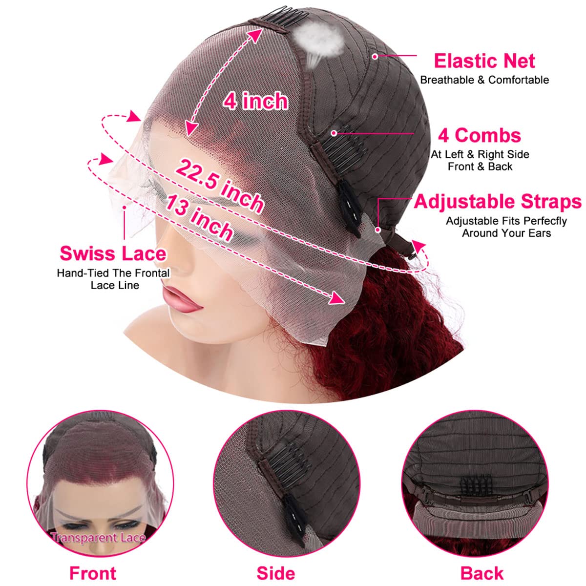 Burgundy Lace Front Wigs Human Hair Pre Plucked 99J Deep Wave Wig 13×4 HD Lace Frontal Wigs for Black Women Human Hair Red Colored Wet and Wavy