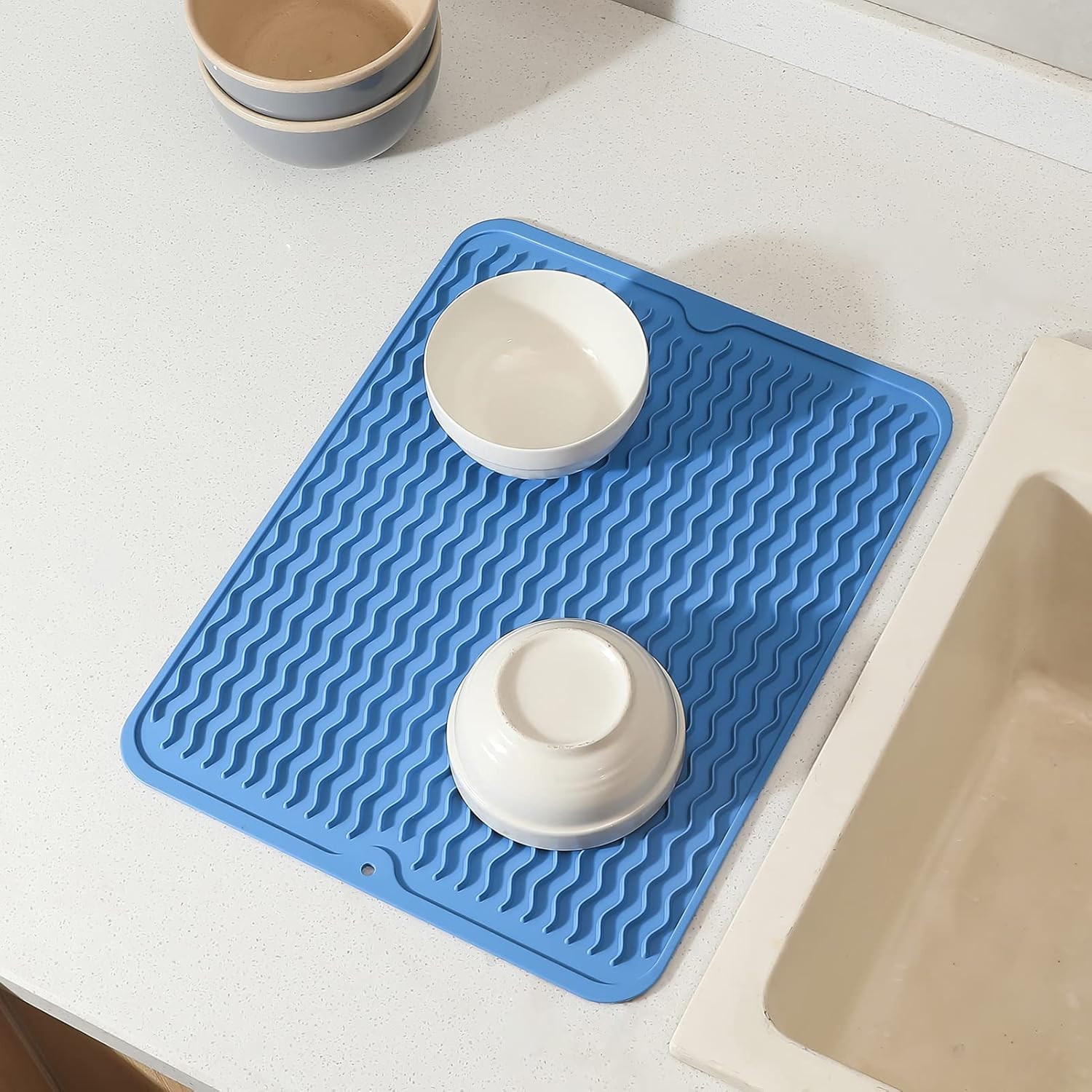 MicoYang Alfombrilla de silicona para secado de platos para múltiples usos, fácil de limpiar, ecológica, resistente al calor, alfombrilla de
