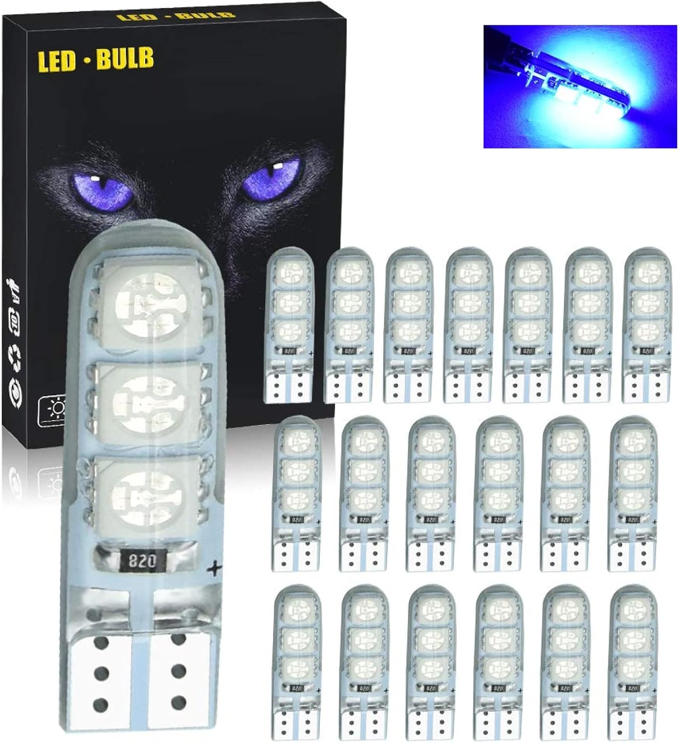 YEERON 20 bombillas LED 168 194 T10 súper brillantes 6 x 5050SMD chips COB LED lámpara para luces de cuña de puerta de marcador lateral, blanco,