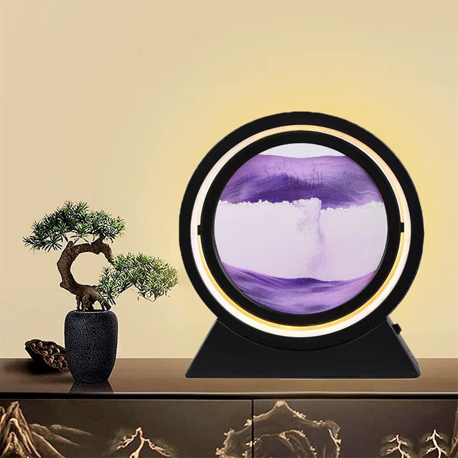 Lámpara de decoración artística de arena móvil, luz de pintura de arena movediza giratoria de 360, arena líquida de mar profundo 3D, actividad