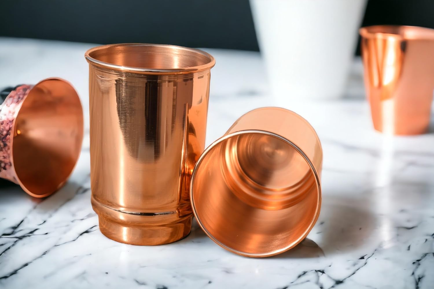 HEALTHANDWEALTH Vasos de cobre para beber  Ayurvedic Health Pure Copper Tumblers  Juego de 2 piezas  11.8 fl oz (11.8 onzas líquidas)