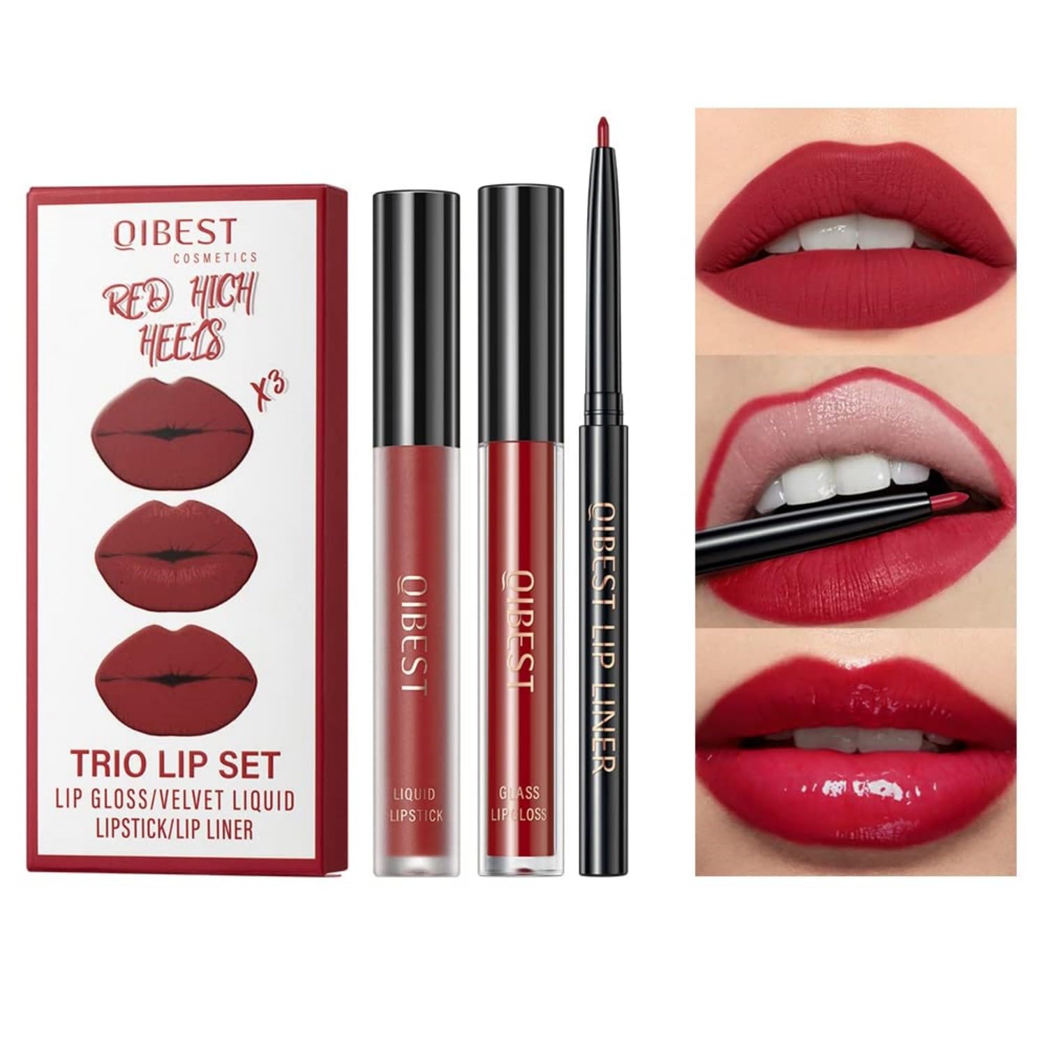 MAEPEOR Kit de labios todo en uno, 3 en 1, delineador de labios suave y lápiz labial con lápiz labial líquido de terciopelo mate, brillo labial