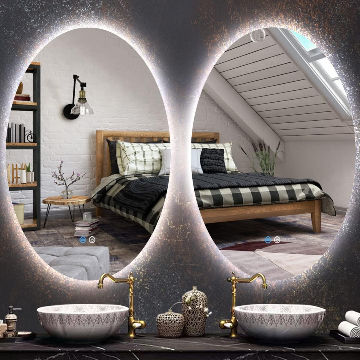 TiliKuly Espejo de tocador ovalado iluminado de 25 x 38 pulgadas con luces sin marco, espejo retroiluminado ovalado para pared de baño, espejo LED