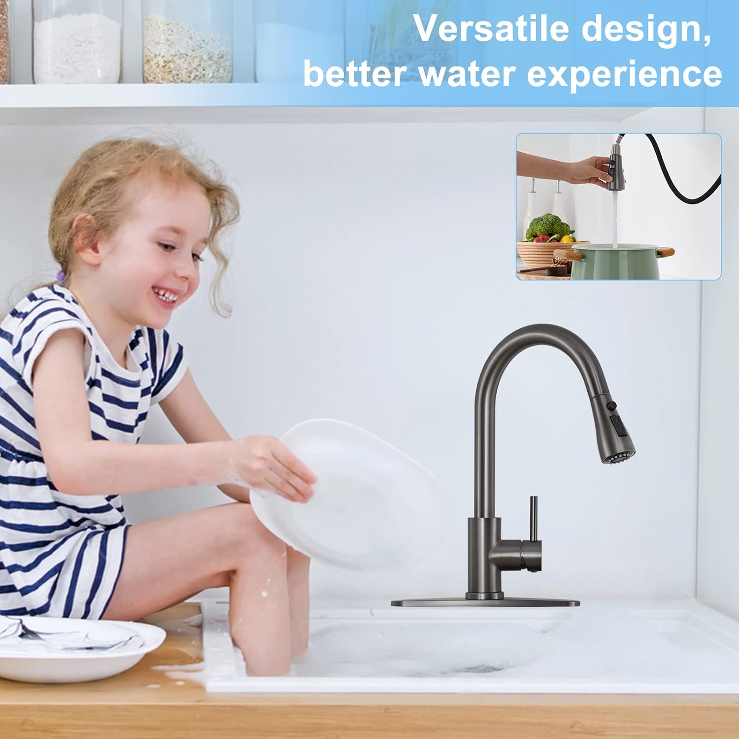 AIODZLFD Grifos de cocina de níquel cepillado con rociador extraíble, grifo de cocina desplegable de níquel cepillado, diseño elegante y clásico