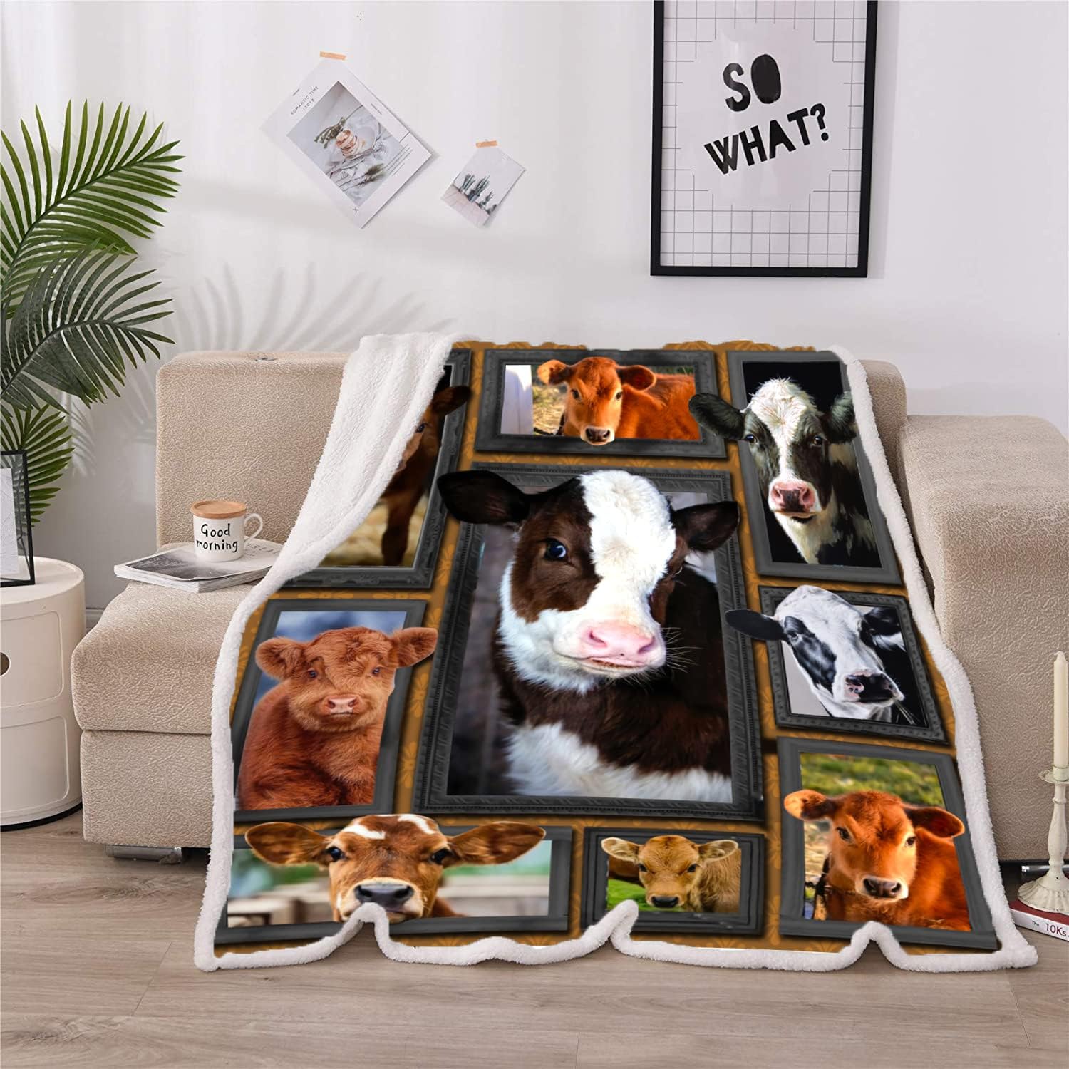 YANR – Manta con estampado de vaca de dibujos animados, manta Sherpa ligera y cálida para dormitorio, sala de estar, cama, sofá, camping, regalo, 51