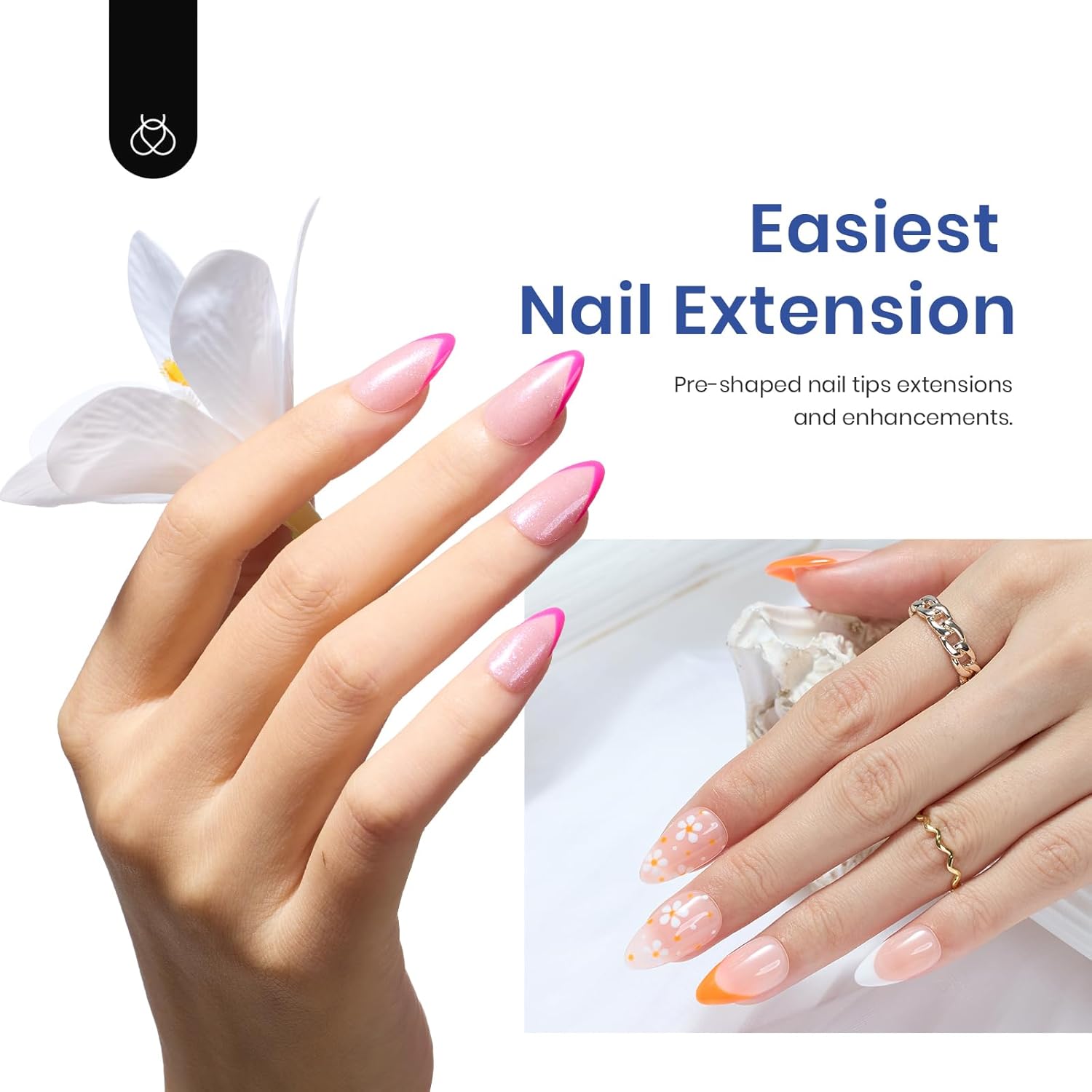 Beetles – Kit de extensión de uñas de gel fácil con 240 puntas cortas en forma de almendras 5 en 1, gel base de pegamento de uñas e innovadora