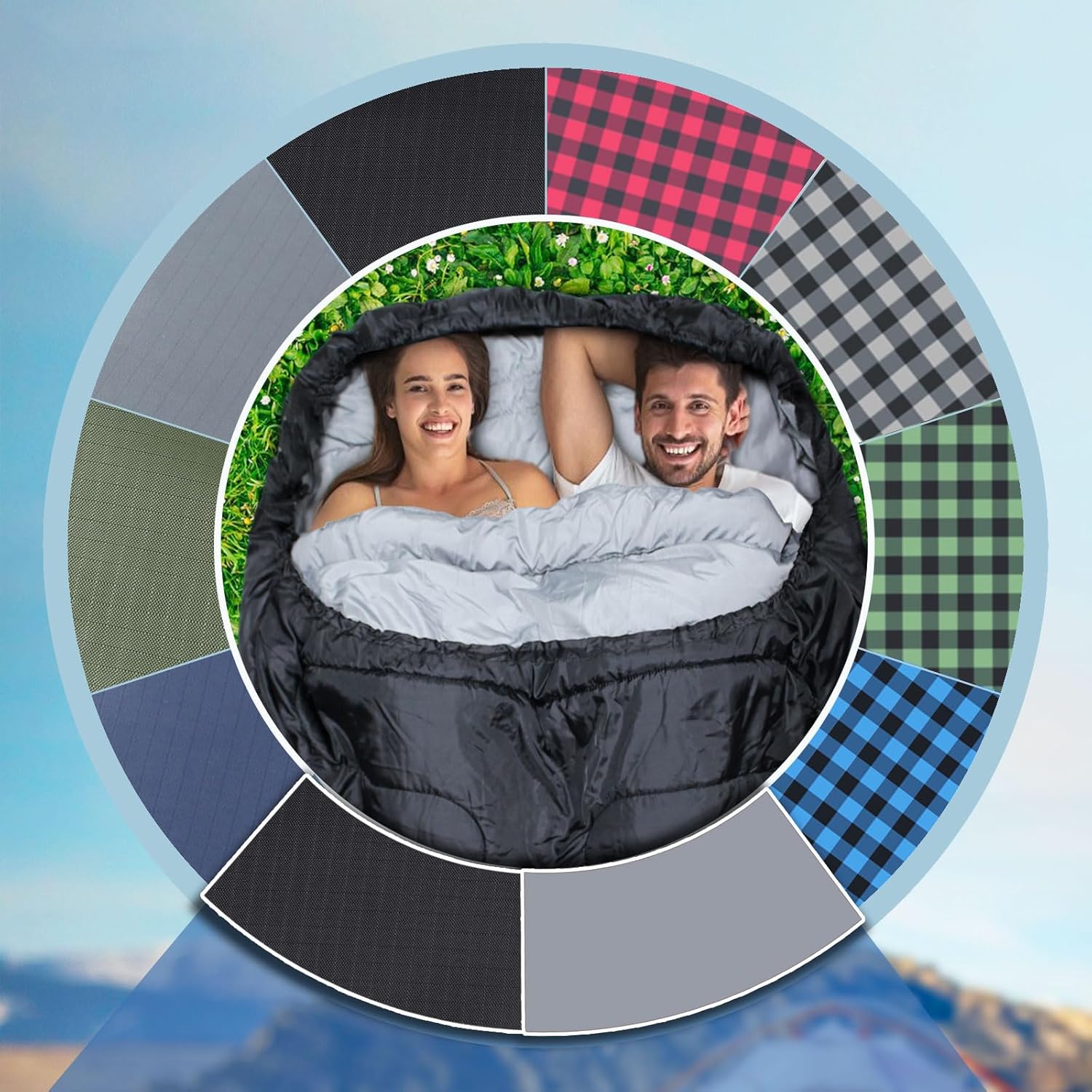 Saco de dormir doble de franela para adultos con 2 almohadas, sacos de dormir para 2 personas, camping, XXL, tamaño Queen, saco de dormir para dos