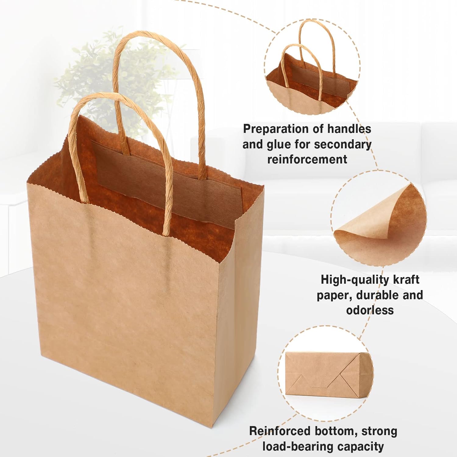Sweetude 200 bolsas de regalo pequeñas de 6 x 4.7 x 2.4 pulgadas, bolsas de papel kraft de tamaño mini con asas, bolsas de regalo a granel para