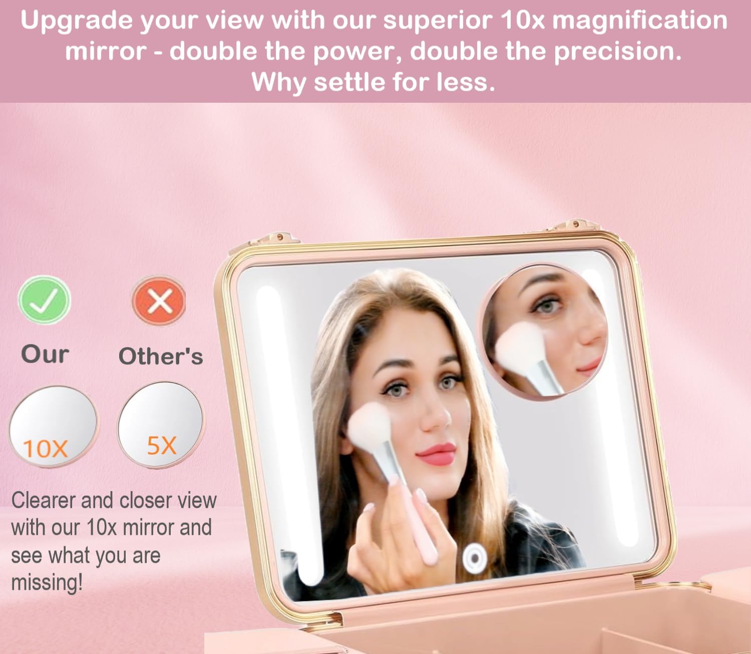 NJ GLAM Estuche de maquillaje con espejo iluminado recargable con almacenamiento inteligente, espejo de tres modos de luz, Blanco, Moderno y elegante