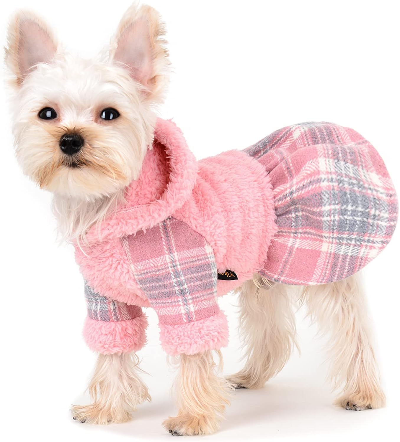 Yikeyo Vestido para perro de Año Nuevo, vestido de suéter para perros pequeños, ropa cálida para perros pequeños, suéter de forro polar rosa