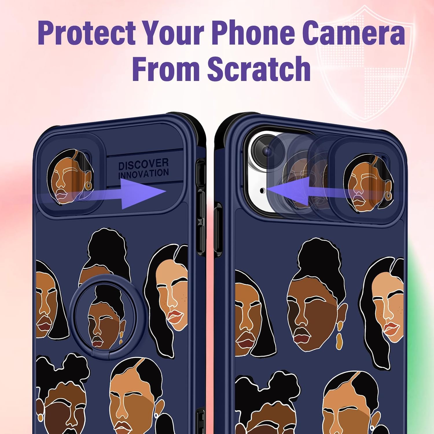 Funermei Funda para iPhone 14 Plus (2 en 1 para iPhone 14 Plus para mujer, linda funda para niñas negras, estética, arte de moda kawaii, diseño