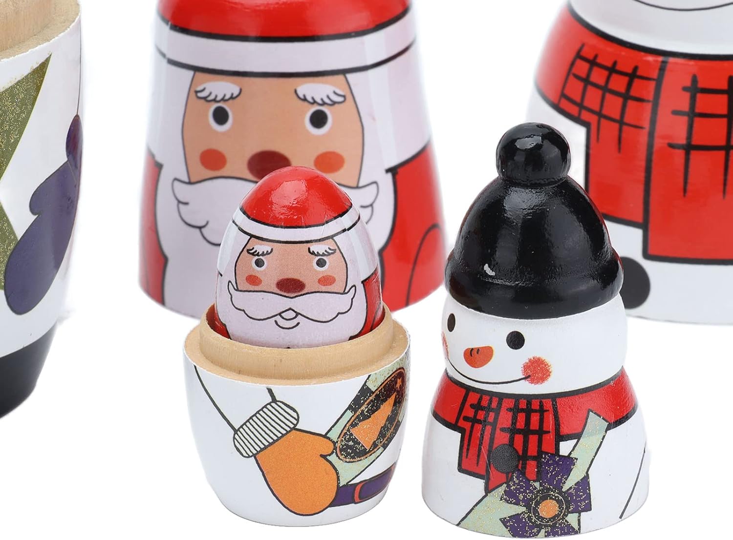 Juego de 5 muñecas rusas únicas de anidación, adornos navideños redondos brillantes, juguetes de anidación, regalos festivos para decoración