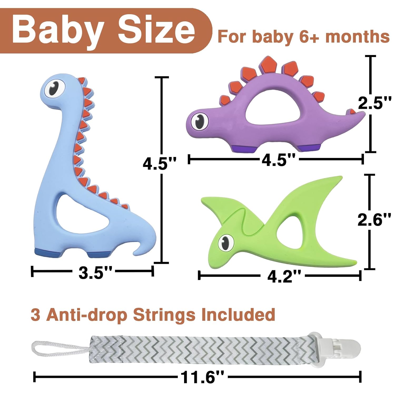 Juguetes de dentición de silicona con cuerda anti caída, juguetes de dinosaurio para bebés, juguetes de dentición para bebés de 0 a 6 meses,