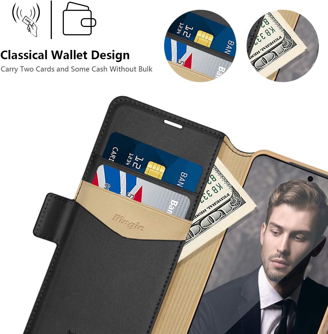 Funda para Samsung S20 Ultra, Galaxy S20 Ultra, funda tipo cartera de piel sintética Fingic con 2 ranuras para identificación y tarjetas de crédito,