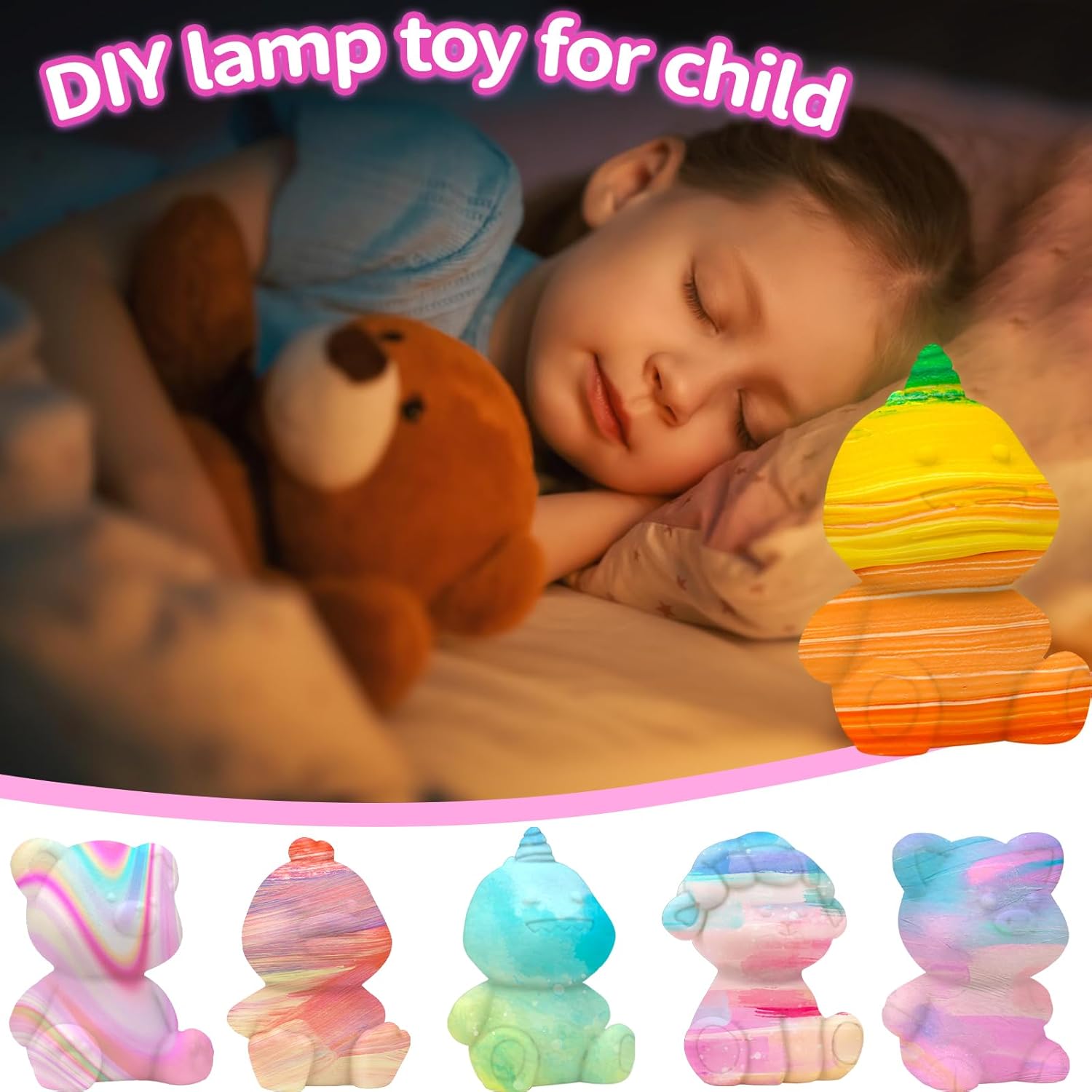 HAPMARS Kit de lámpara de oso de dinosaurio pequeño, 2 piezas, kits de pintura geométrica para niñas y niños de 4 5 6 7 8 9 10 11 12 +, suministros