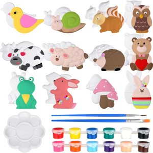 Juego de 12 juegos de arte y manualidades para niños, sin pintar, figuras de cerámica para pintar tus propias figuras con 12 imanes, 2 pinceles y 1 Juego de 12 juegos de arte y manualidades para niños, sin pintar, figuras de cerámica para pintar tus propias figuras con 12 imanes, 2 pinceles y 1