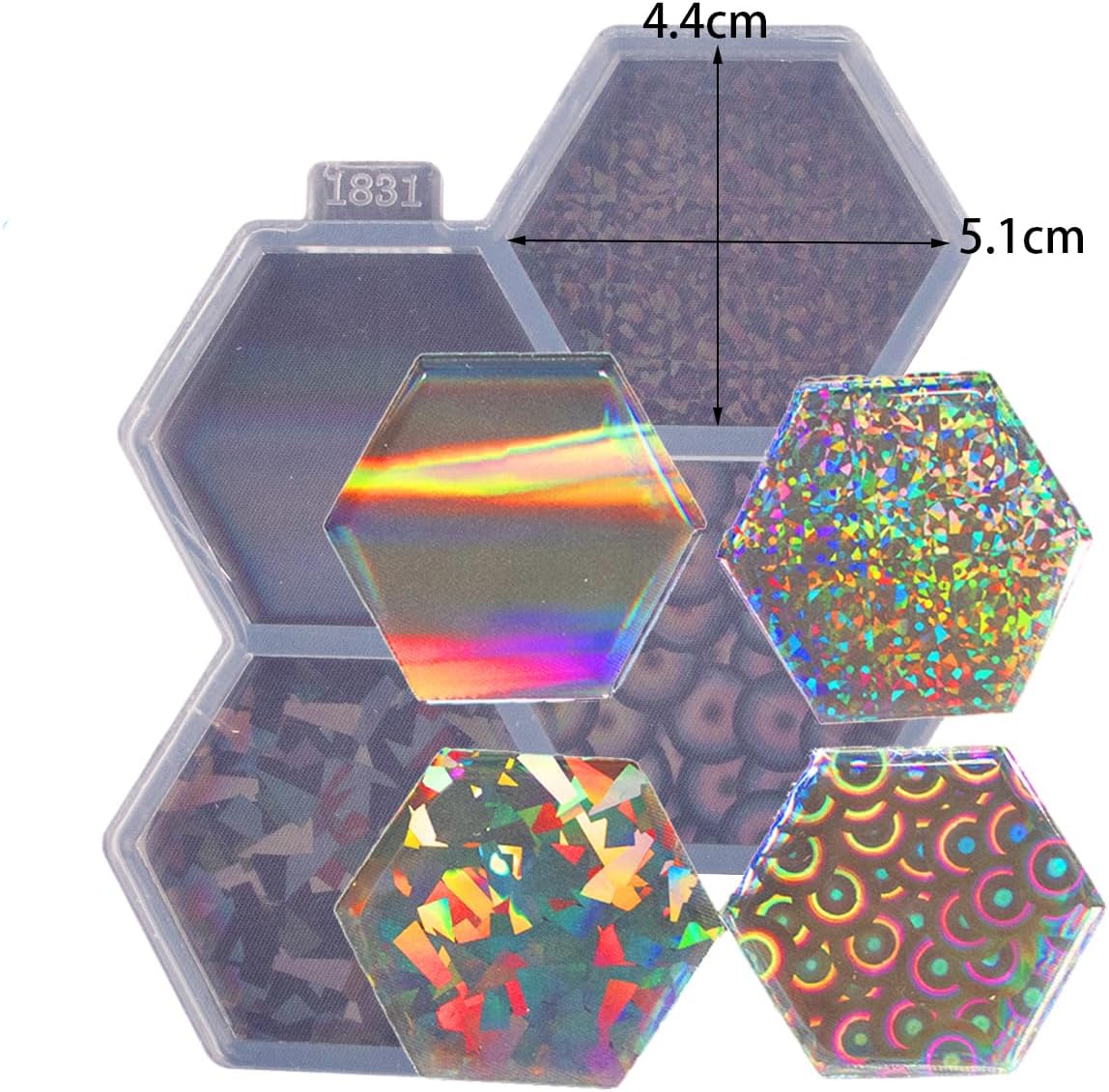 Molde de silicona holográfica con forma hexagonal de 1.7 pulgadas, molde de agarre para teléfono, moldes de resina epoxi, molde de enchufe de