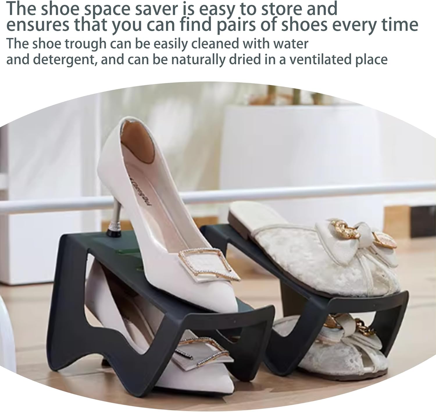 Apiladores de zapatos, ahorradores de espacio para zapatos, organizadores de doble capa para organización del armario, aumenta el espacio en un 200%