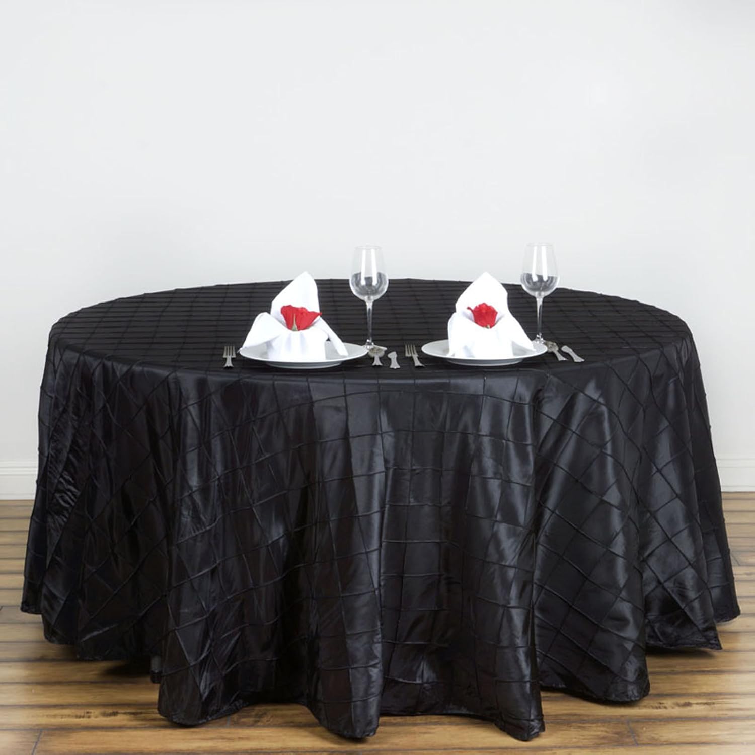 BalsaCircle Mantel redondo de tafetán negro de 120 pulgadas para bodas, fiestas, cocina, comedor, eventos