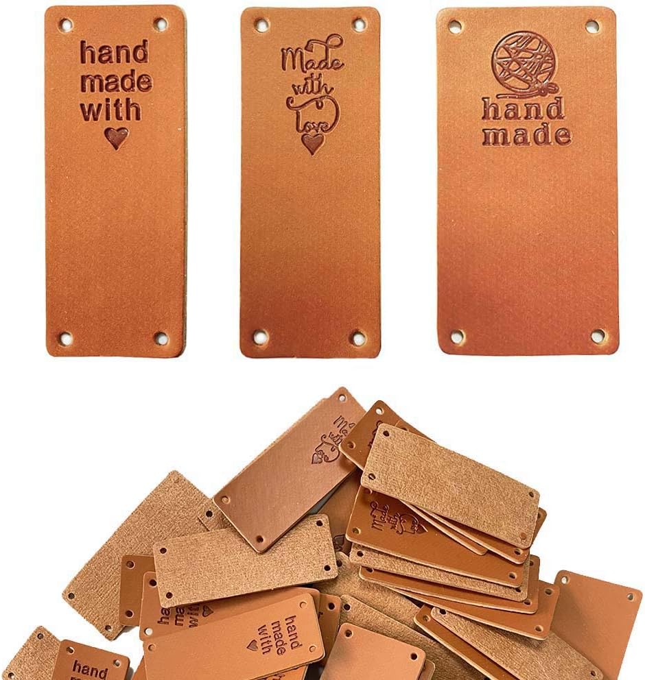 Etiqueta de piel sintética hecha a mano, adorno de etiqueta en relieve, accesorios de bricolaje para jeans, bolsas, zapatos, sombrero, 60 unidades,