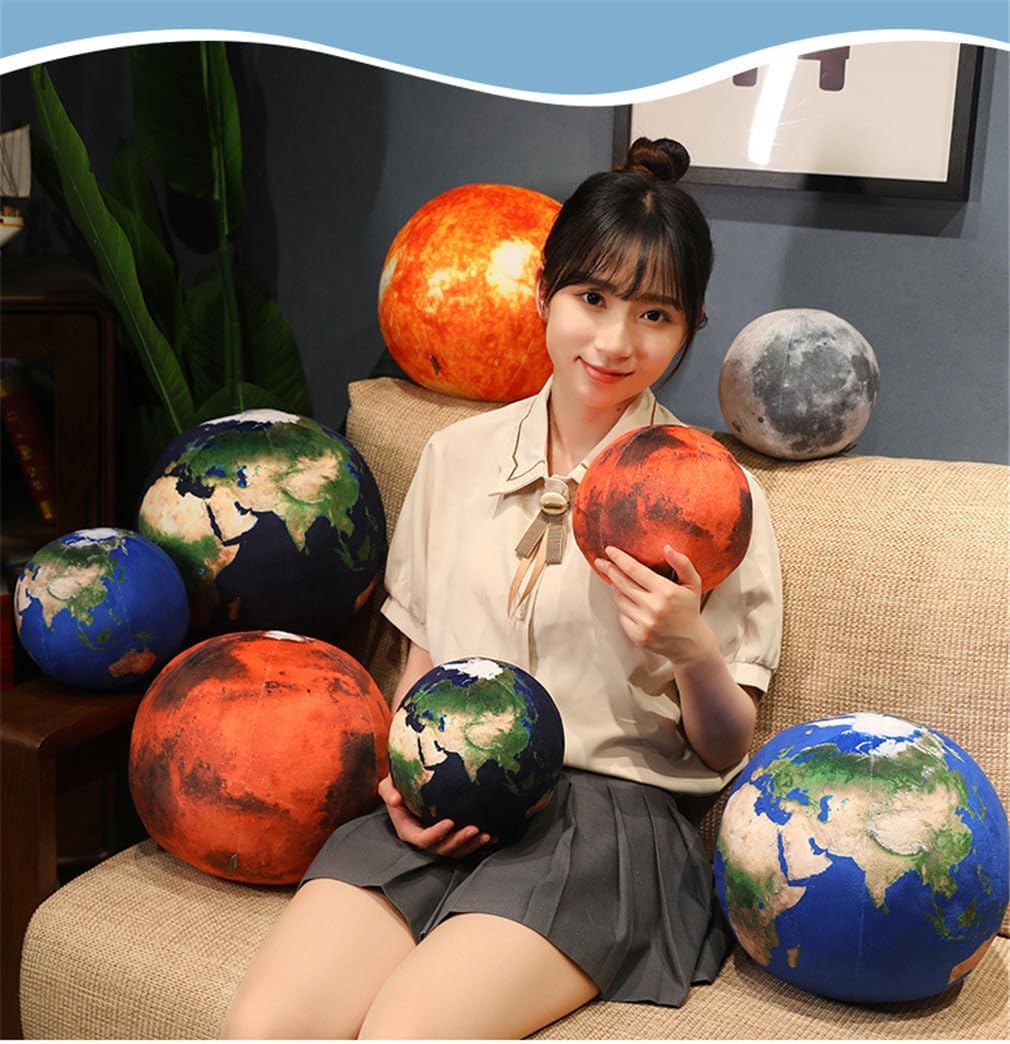 Almohada de felpa de planeta Tierra azul de 10 pulgadas, suave y realista de Marte, luna, sol, peluche, juguetes de peluche de globo de aprendizaje,
