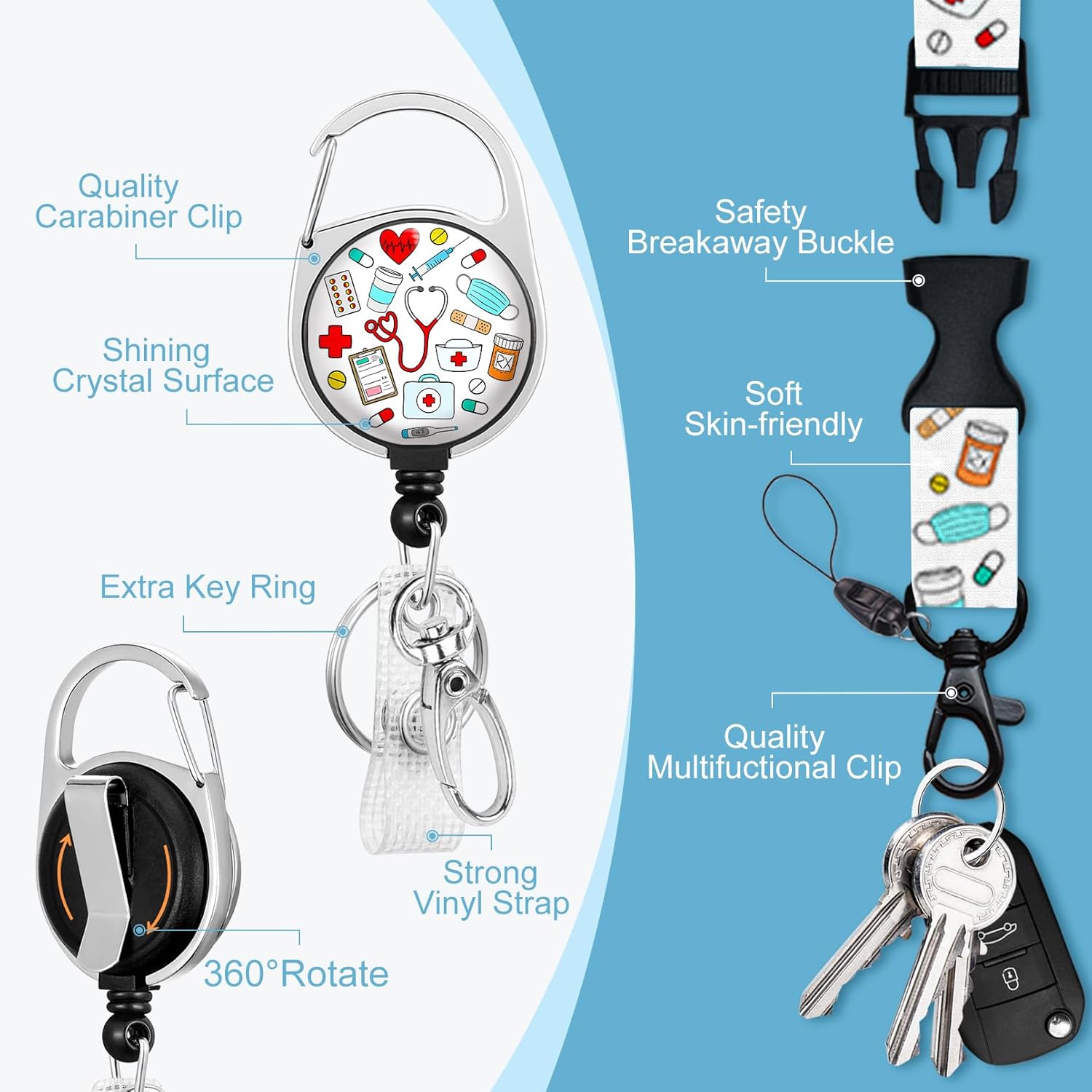 Carrete de identificación para enfermera, cordones de farmacia para insignias de identificación, soporte para tarjetas de identificación con cordón