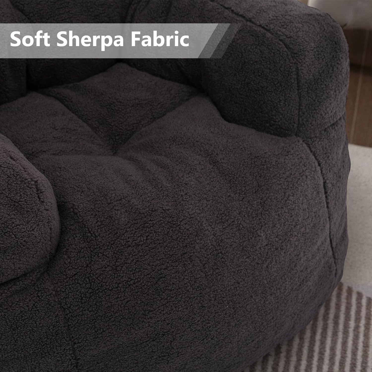 Hommoo Puf grande para adultos con reposabrazos, cómodo puf con relleno de espuma, esponjoso, tela de peluche suave, puf copetudo para dormitorio,